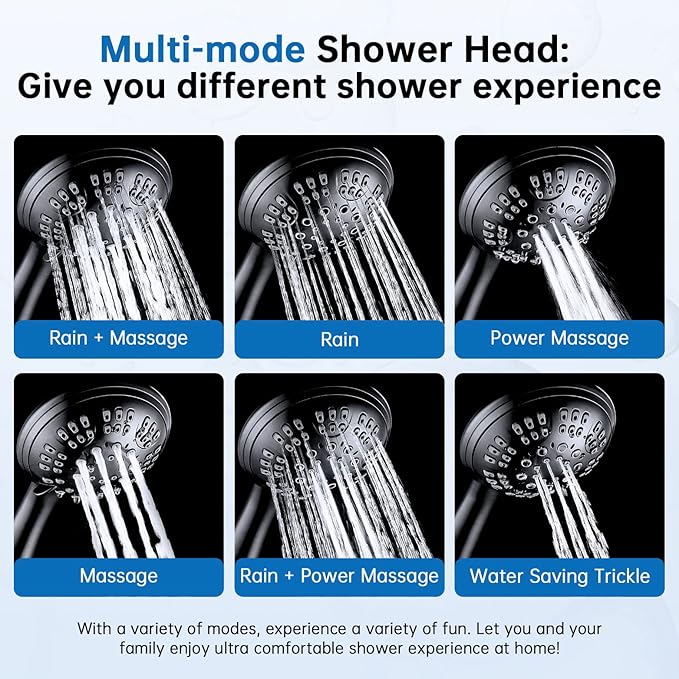 G-Promise Luxury Filtered Handheld Shower Head, 6 setting with Effective Filter of 2 Cartridges, Adjustable Metal Bracket, Extra Long Hose (Matte Black)