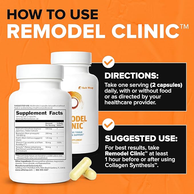 SaltWrap Remodel Clinic - Joint Remodeling Supplement for Senescent Cell Removal and Scar Tissue - Improve Mobility, Reduce Connective Tissue Stiffness - Fisetin, Quercetin, Bromelain - 60 Capsules