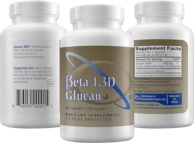 Immune Support Supplement Highly Purified Beta 1,3D Glucan 100 mg per Capsule (b-glucan Fiber) (Pack of 1)