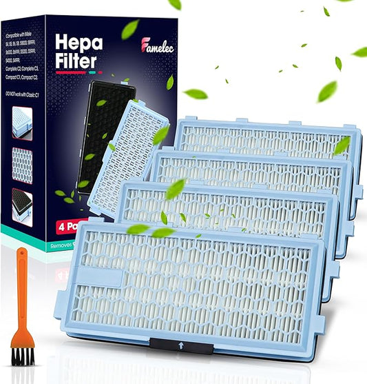 4 Pack for Miele Hepa Airclean 50 Filter, Compatible with Miele Hepa Filter SF-HA 50 Models S4, S5, S6, S8, S8000, S6999 Fits for C2 Compact, for C3, C2 Complete, Filter for Vacuum Cleaner