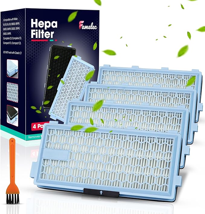 6 Pack SF-HA Hepa Filter for Miele Hepa Airclean 50 Filter, Miele Hepa Filter Replacement Model C3, S4, S5, S6, S8, S8000, S6999, Complete C2, C3, Compact C1, C2, Air Clean SF-HA 50 Hepa By FAMELEC