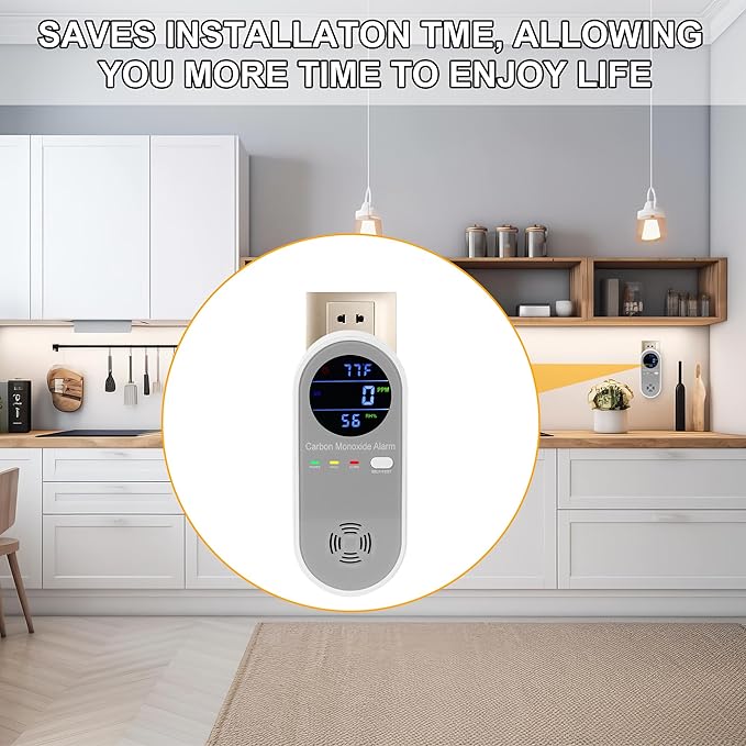 2 Packs Carbon Monoxide Detectors, Plug in Carbon Monoxide Alarm, 3-in-1 Real-time Digital Display Fahrenheit(°F) & Humidity, Co Detector Monitor for Home,RV,Apartment