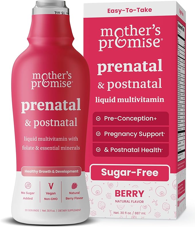 Mother's Promise Prenatal & Postnatal Multivitamin for Women | Sugar Free Liquid Prenatal Vitamins for Women with Folate, Choline & Organic Fruits for Preconception, Pregnancy & Nursing | Vegan