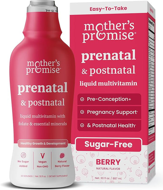 Mother's Promise Prenatal & Postnatal Multivitamin for Women | Sugar Free Liquid Prenatal Vitamins for Women with Folate, Choline & Organic Fruits for Preconception, Pregnancy & Nursing | Vegan