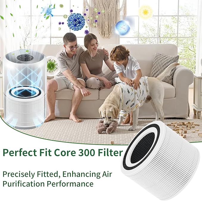 Core 300 Replacement Filter for LEVOIT Core 300/300S/300-P/Core P350 Air Purifiers, 3-in-1 H13 True HEPA Filter with Activated Carbon, Replace Core 300-RF, 2 Pack (White)
