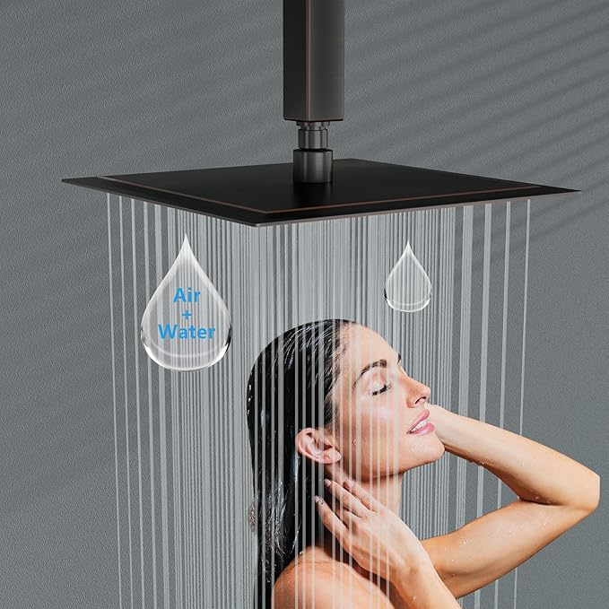 Lordear Rainfall Shower Head 10 Inch Shower Head Stainless Steel Ultra Thin Square Rainfall Shower Head with Easy to Clean Nozzles, Oil Rubbed Bronze