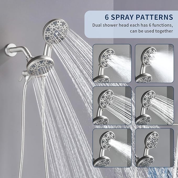 Shower Faucet Set Complete Shower Kit Dual Shower Head and Handheld 2 in 1 Combo Set Shower System Shower Trim Kit Combo Set Shower Fixtures, Brushed Nickel