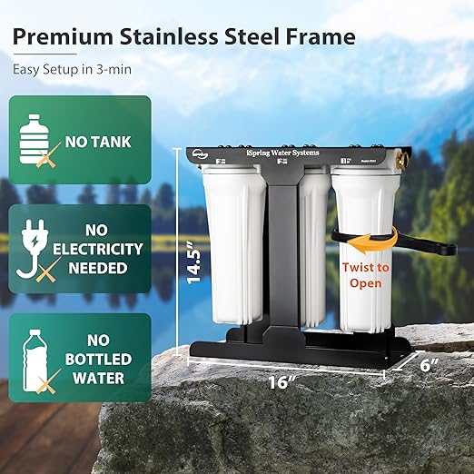 iSpring CW31-BV 3-Stage RV Water Filter System, SGS-Tested up to 99.99% Bacteria and Viruses Removal, Reduces Chlorine, Lead, and Sediment, Leak-Free, Tankless, 3/4" Lead-Free Brass Hose Connectors