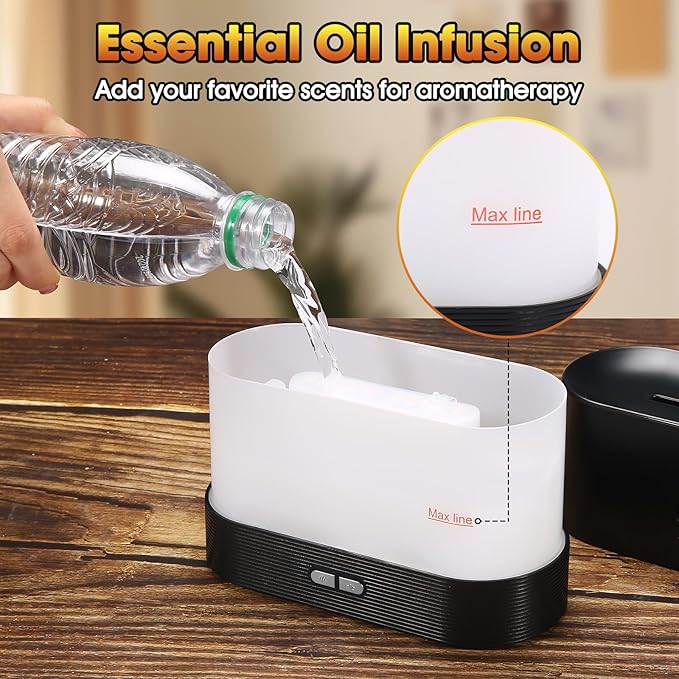 2 Pack Essential Oil Diffuser,Colorful Flame Air Aroma Diffuser Humidifier,Upgraded 7 Flame Colors Noiseless Essential Oil Diffuser for Home,Office,Yoga with Auto-Off Protection(180mL,Black)