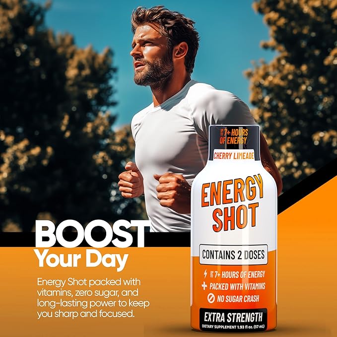 Energy Shot – 2 Servings – 100% DV B-Vitamins & 130mg Plant-Based Caffeine – Zero Calories, Sugar-Free, Vegan, Non-GMO – Energy & Productivity Support (1.93 Fl Oz (Pack of 24), Cherry Limeade)