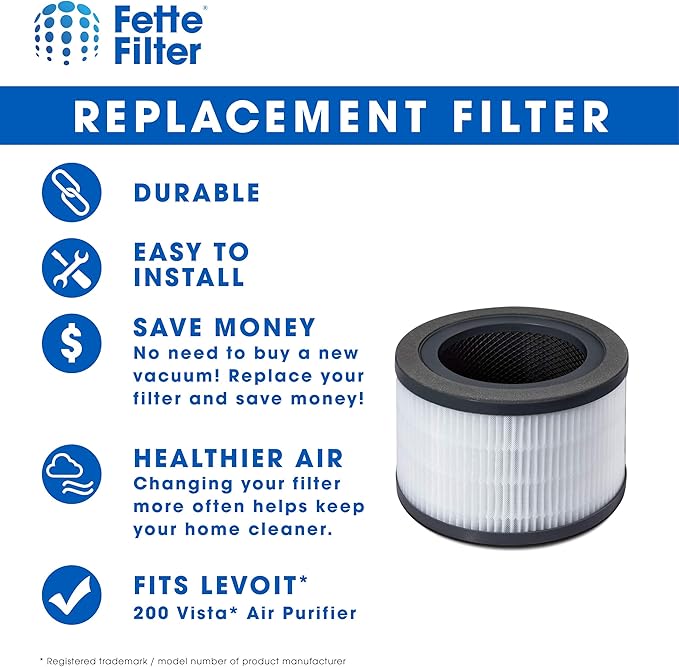 Fette Filter - Air Purifier Replacement Filter Compatible with LEVOIT Vista 200 Air Purifier 3-in-1 Pre-Filter, True HEPA Filter, High-Efficiency Activated Carbon Filter, Vista 200-RF - Pack of 1