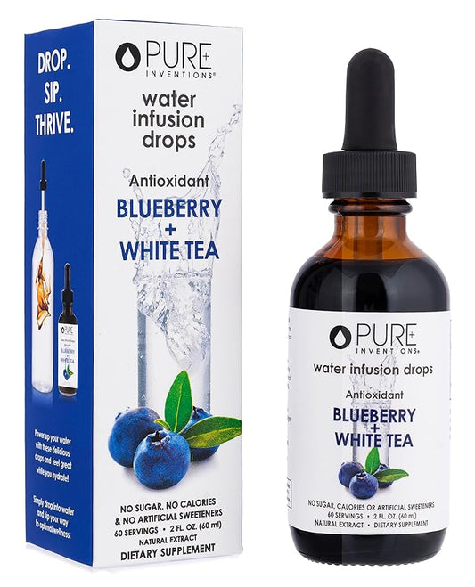 Pure Inventions - Blueberry & White Tea Water Infusion Drops - Antioxidants & Electrolytes - Health & Wellness Drink - Immunity Support -Sugar Free, Zero Calorie, No Artificial Sweeteners -60 Servings