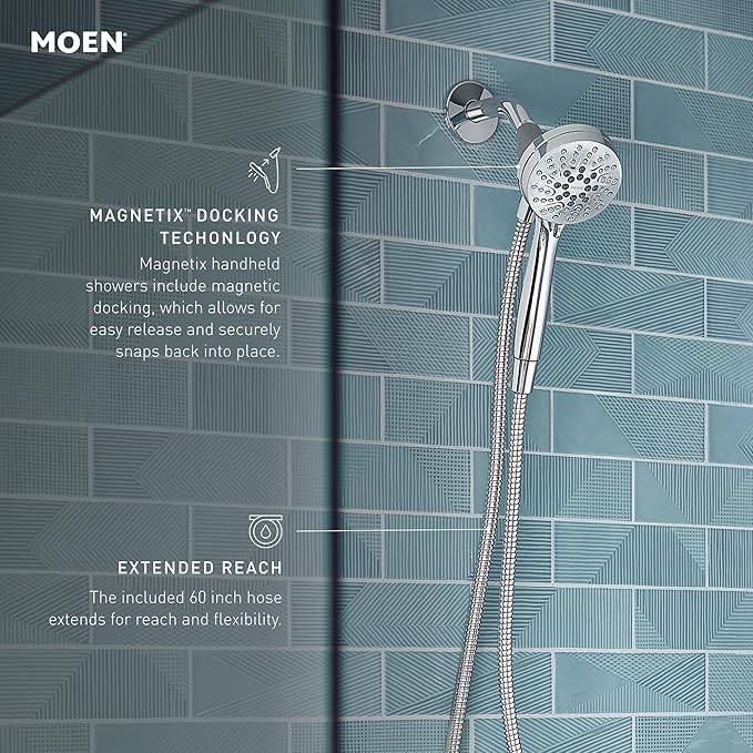 Moen Engage Magnetix Shower Head with Handheld Sprayer, 6 Handheld Shower Head Spray Functions, Spot Resist Brushed Nickel Finish, 26100EPSRN