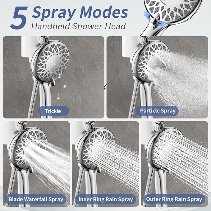 SINGSUO Filtered Rain Shower Head with Handheld Spray Combo, High Pressure Dual Shower Head with Filter for Hard Water, Modern Magnetix Double Shower Head and Handle Set, Adjustable Lift Bar (Chrome)