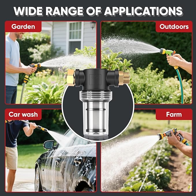 Garden Hose Inlet Filter for Pressure Washer Inlet Water, Sediment Filter Attachment, Inline Water Filter for Garden Hose with 40 Mesh and 100 Mesh Screen, 2 Pack O-Ring