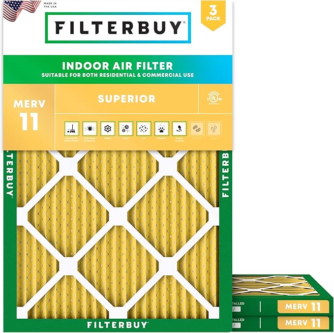 Filterbuy 25x32x1 Air Filter MERV 11 (MPR 1200) Allergen Defense Replacement (3-Pack), Electrostatic Pleated HVAC AC Furnace Filters, Made in USA (Actual Size: 24.50 x 31.50 x 0.75)