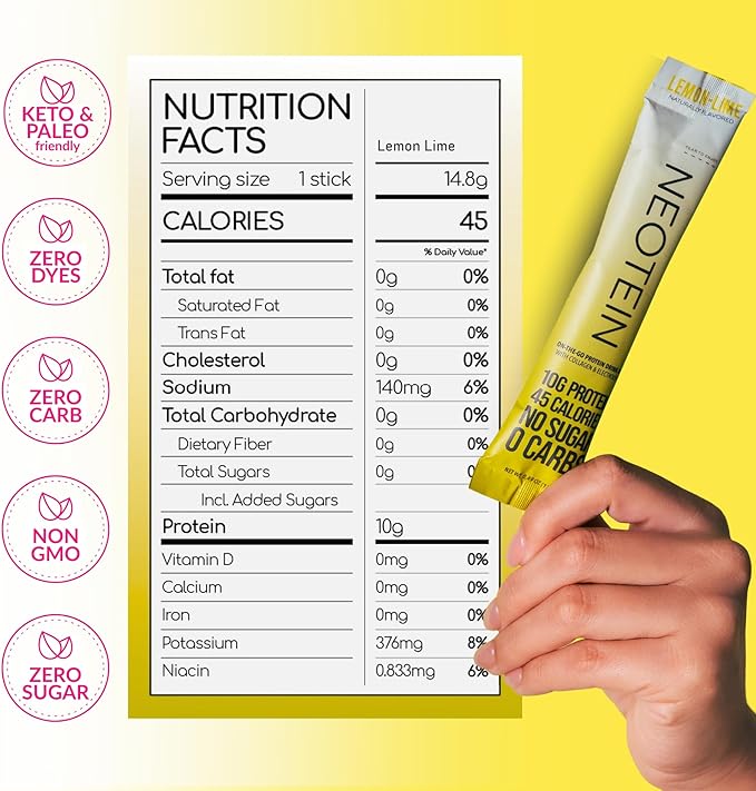 Electrolyte Powder Packets, Protein Powder with 10g Protein & Collagen | Hydration Packets - Zero Sugar, NO Fillers, NO Carbs | Lemon Lime | 45 Calories | Keto & Paleo | Pack of 15