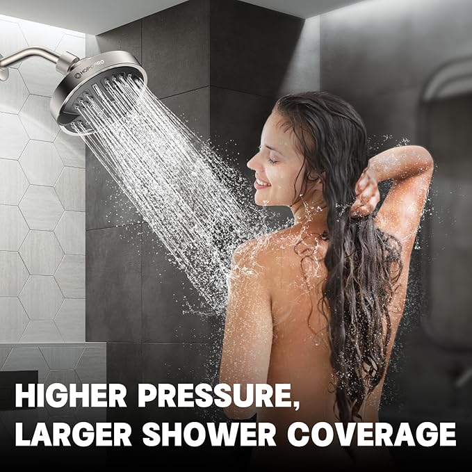 HOPOPRO Upgraded 9 Settings High Pressure Shower Head, NBC News Recommended Brand Fixed Showerhead Bathroom Showerhead Multi-functional Rainfall Showerhead for Low Water Flow (Brushed Nickel)