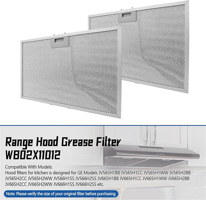 2Pcs WB02X11012 Range Hood Grease Filter Compatible with GE Range Hood, 17-1/2 x 11-5/8 Inch