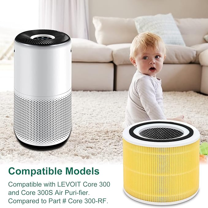 2 Pack Core 300/Core P350 Compatible with LEVOIT Core P350/Core 300 and Core 300S, Grade True Filter High-Efficiency Activated Carbon, Compare to Part # Core 300-RF (Yellow-2 Pack)