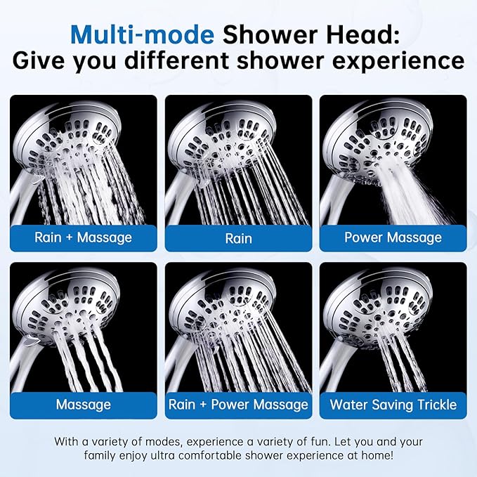 G-Promise Luxury Filtered Handheld Shower Head, 6 Spray Settings Shower Set with Effective Filter of 2 Cartridges, Adjustable Metal Bracket, Extra Long Stretchable Hose, Chrome (Chrome with Filter)