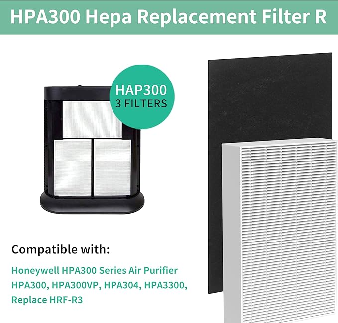 6 Pack HPA300 HEPA Filter Replacement R with 8 Pack Activated Carbon Filter A Compatible with Honeywell Air Purifier HPA300, HPA304, HPA200, HPA3300 and HPA5300 Series
