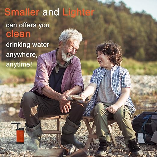 Water Filter Pump, 0.01 Micron 5-Stage Water Filter,Portable Outdoor Emergency and Survival Gear - Camping, Hiking, Backpacking (K8188-Orange)