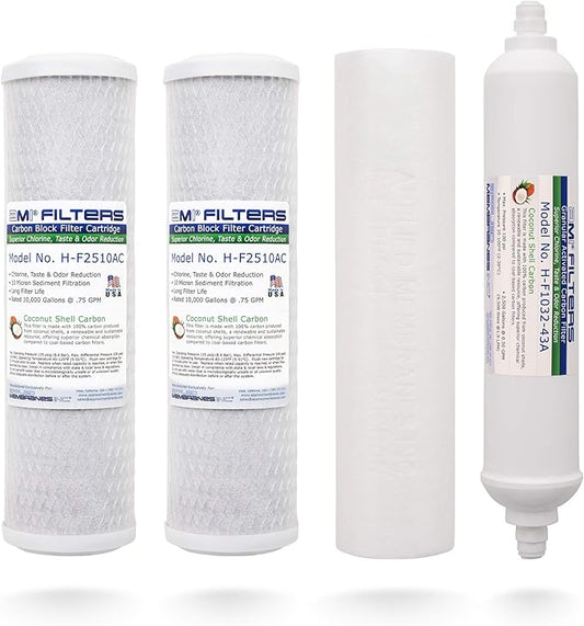 APPLIED MEMBRANES Reverse Osmosis Filter Replacement Set, 50 GPD Pre and Post Filter Set, For 5-Stage RO, Undersink Filtration System, Set of 4