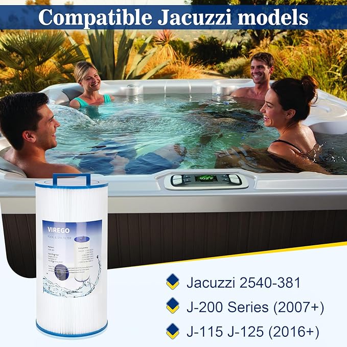 2540-381 Filter Replacement for Jacuzzi 2540-381 Filter, 2540-381 Spa Filter for J-200 Series Hot Tubs from 2007 Onwards, Compatible with Jacuzzi J-280, J-270, J-115, 95 sq ft Filtration Area