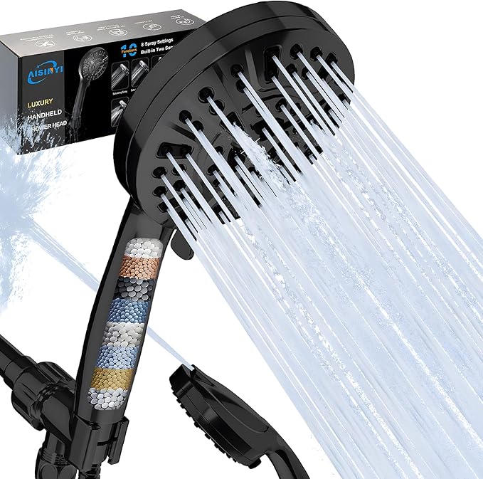 Filtered Shower Head with handheld, 10 Functions High Pressure showerhead with 79"Stainless Steel Shower Hose, Built-in 2 Power Wash, Replaceable Filter Design to Improve Water Quality (Matte Black)