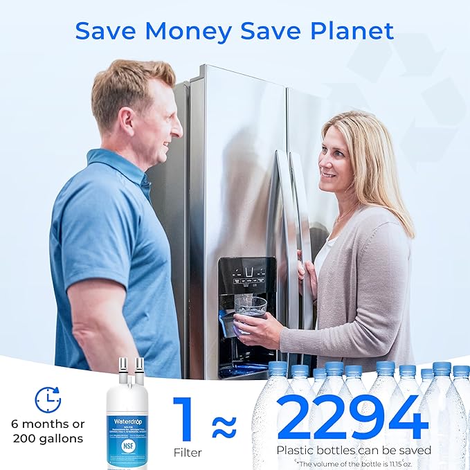 Waterdrop EDR1RXD1 Replacement for Everydrop® Filter 1, W10295370A, EDR1RXD1B, P8RFWB2L, P4RFWB, Kenmore® 46-9081, 46-9930, WD-F38 Refrigerator Water Filter, 6 Pack