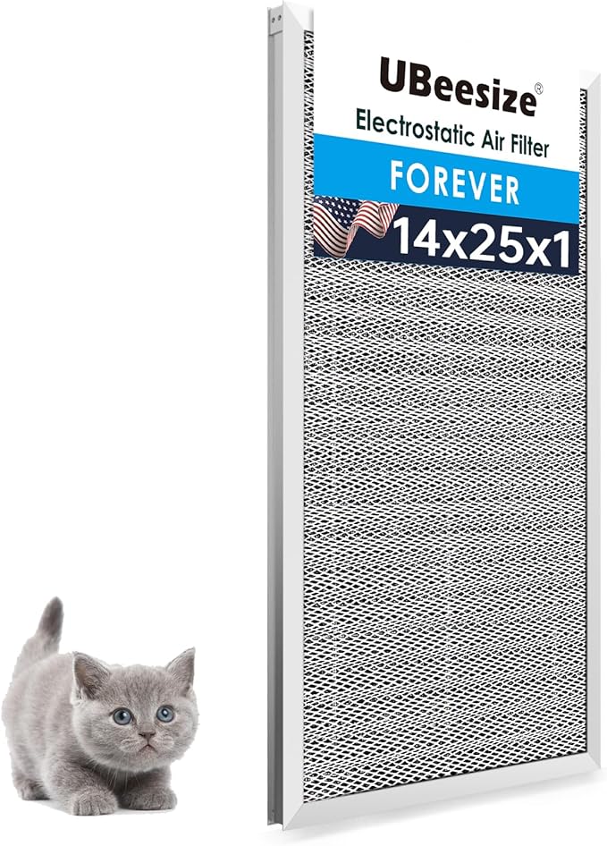 UBeesize 14x25x1 Reusable Electrostatic Air Filter HVAC AC Furnace Filter,MERV 8, Washable, Lasts a Lifetime,Permanent Air Filter,Breathe Fresher,Home And Office(Actual Size:13.5x24.5x0.82 Inch)