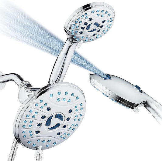 Hotel Spa AquaCare As-Seen-On-TV High Pressure 50-mode Rain & Handheld 3-way Shower Head Combo - Anti-clog Nozzles/Tub, Tile & Pet Power Wash/Extra Long 6 ft. Stainless Steel Hose/All Chrome Finish