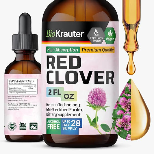 BIO KRAUTER Red Clover Tincture - Red Clover Extract - Liquid Supplement for Women's Support - Alcohol and Sugar Free - Vegan Drops 2 Fl.Oz.