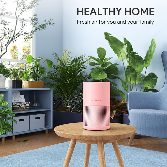 FULMINARE Air Purifiers for Home H13 True HEPA Air Filter Quiet Air Cleaner With Night Light Portable Small Air Purifier for Bedroom Office Living Room (Pink 2 Pack)