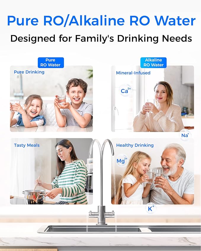 [Dual Flow] Waterdrop WD-T4-A Alkaline pH+ Reverse Osmosis Water Filter, NSF/ANSI 372 Certified, 10-Stage, 450GPD Tankless Undersink RO Filtration System, 2:1 Pure to Drain, BPA Free, Plug-in required