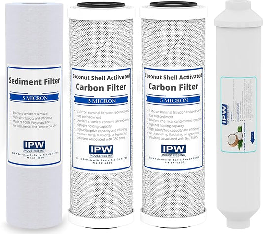 IPW Industries, Inc. - Replacement Water Filters Set - Carbon Block Filters, PP Sediment Filter and for Inline Cartridge Reverse Osmosis (RO) System