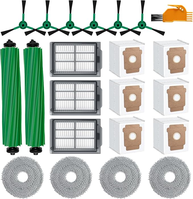 22 Pcs Replacement Parts for iRobot Roomba Plus 505/405 Combo Robot Vacuum Cleaner Accessories Kit, Include 2 Roller Brush, 4 Mop Pads, 3 Hepa Filters, 6 Side Brush, 6 Vacuum Bags