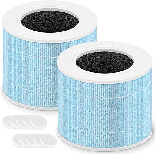 Core Mini Smoke Remover Replacement Filter for LEVOIT Core Mini and Core Mini-P Air Purifier, 3-in-1 H13 Grade True HEPA and Activated Carbon, Core Mini-RF-SR, 2 Filter & 10 Fragrance Sponge, Blue
