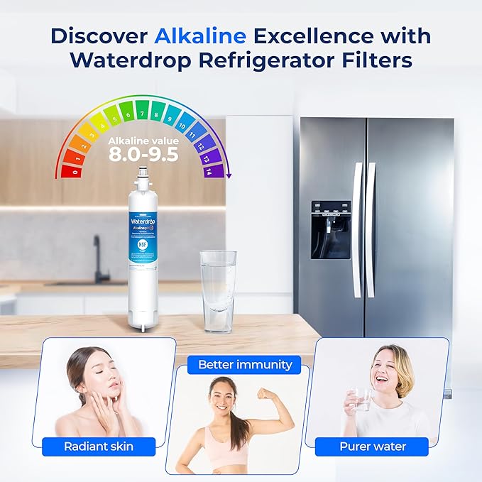 Waterdrop WD-F19C-AL Alkaline Refrigerator Water Filter, Enhances pH, Replacement for GE® RPWFE®, RPWF (Built-in CHIP) Refrigerator Water Filter, Compatible with GFE28GYNFS, GFE28GELDS