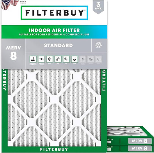 Filterbuy 24x28x1 Air Filter MERV 8 Dust Defense (3-Pack), Pleated HVAC AC Furnace Air Filters Replacement (Actual Size: 23.50 x 27.50 x 0.75 Inches)