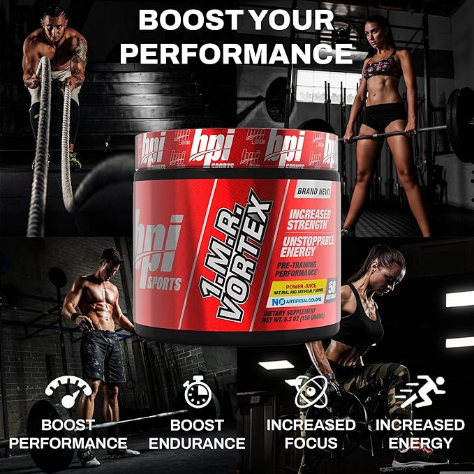 BPI Sports 1.M.R Vortex Pre Workout Powder – High Stim Preworkout for Men & Women with Glycerol, Caffeine, Niacin, and Herbal Extracts – Energy, Focus & Endurance – Power Juice – 50 Servings