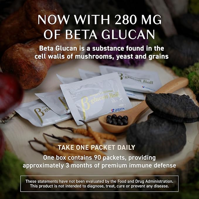 Umeken Beta Glucan, Immune Boost, Mushroom Extract, Dietary Supplement, Blend of 9 Premium Mushroom Extract Packets, Easy to Take Beta Glucan Supplements, 3 Month Supply, 90 Count Box, Pack of 1