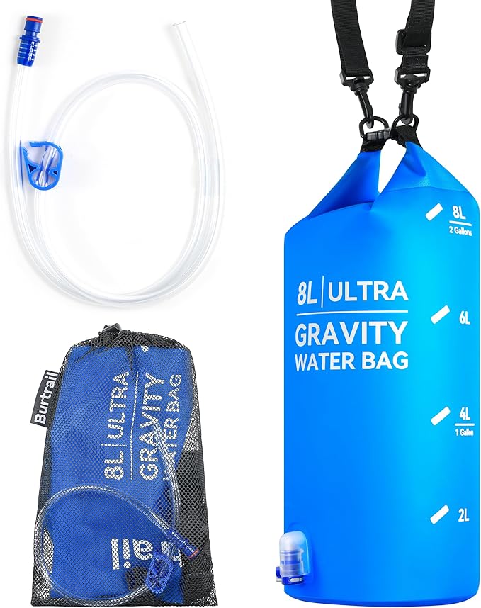 Ultra Gravity Water Bag, Compatible with Water Filter & Water Filtration System, Gravity Water Filter Bag for Camping Hiking Backpacking, Portable Foldable Hangable Design(8L/2Gal)