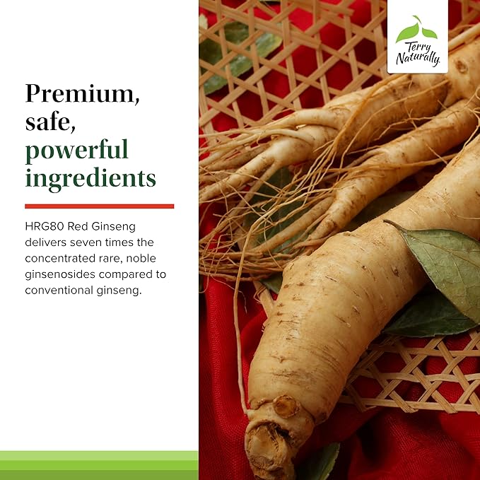Terry Naturally HRG80 Red Ginseng Energy - Support Healthy Energy & Focus - Herbal Supplement with Korean Red Ginseng Root Powder - Tablets to Aid Healthy Endurance - 30 Chewable Tablets (Pack of 2)