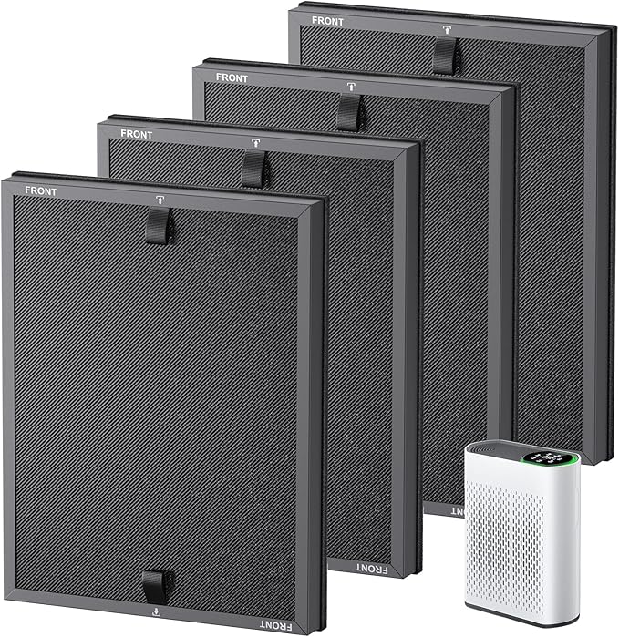 4 Packs HAP602 Replacement Filters for ECOSELF HAP602/ HAP602WF Air Purifi-er, 3-IN-1 HAP602 Hepa Filter Replacement, High-Efficient Filtration with Activated Carbon