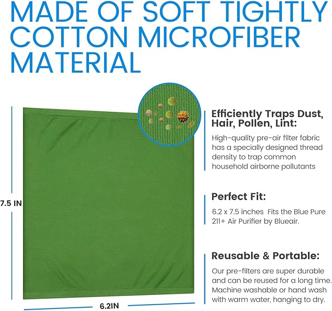 4 Pack 211+ Replacement Washable Pre-Filters for Blueair Blue Pure 211+ air purifier, Removes Pollen, Dust, Pet Dander, Color include Lunar Rock, Diva Blue, Lavender Purple, Forest green