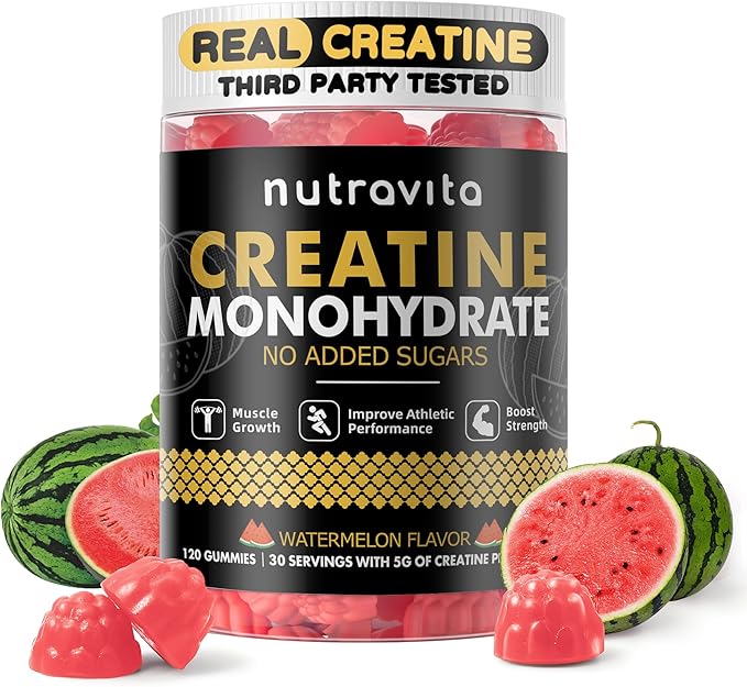 Creatine Monohydrate Gummies for Men & Women, Creatine Monohydrate for Muscle Strength, Muscle Builder, Energy Boost, Pre-Workout Supplement(120 Count)-Watermelon Flavor