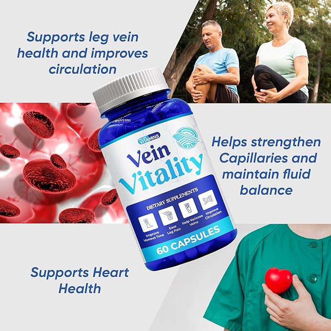 We Like Vitamins Vein Vitality 1250mg Diosmin Hesperidin Complex for Varicose Veins Treatment, Horse Chestnut, Butchers Broom, Bioflavonoids - Supports Blood Circulation for Leg Veins- 60 Capsules