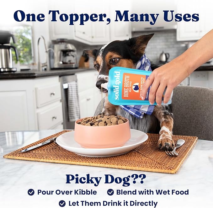 Solid Gold Turkey Bone Broth for Dogs - Limited Ingredient Bone Broth Dog Food Toppers for Picky Eaters with Collagen & Superfoods - Dog Gravy Topper for Dry Food - Gut Health & Hydration - 12 Pack